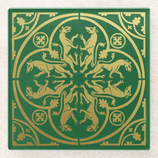 中世ルネッサンスヘラルドライオンレオパードメタリック ガラスコースター (正面)
