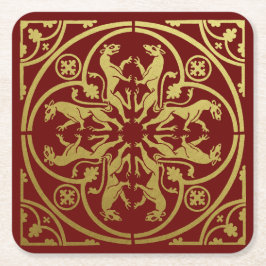 中世ルネッサンスヘラルドライオンレオパードメタリック スクエアペーパーコースター