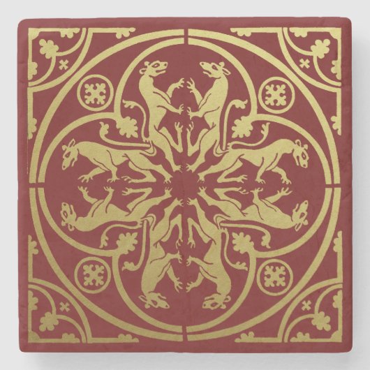 中世ルネッサンスヘラルドライオンレオパードメタリック ストーンコースター (正面)