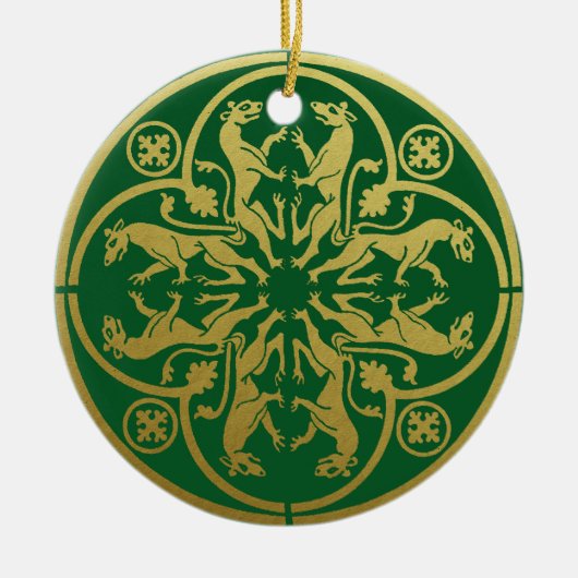 中世ルネッサンスヘラルドライオンレオパードメタリック セラミックオーナメント (正面)