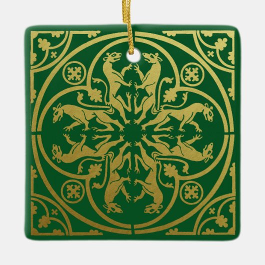 中世ルネッサンスヘラルドライオンレオパードメタリック セラミックオーナメント (正面)