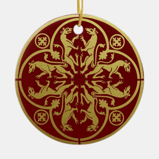 中世ルネッサンスヘラルドライオンレオパードメタリック セラミックオーナメント (正面)