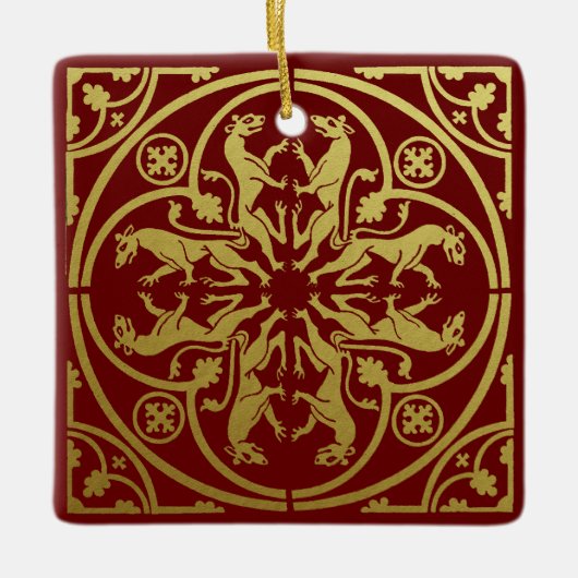 中世ルネッサンスヘラルドライオンレオパードメタリック セラミックオーナメント (正面)