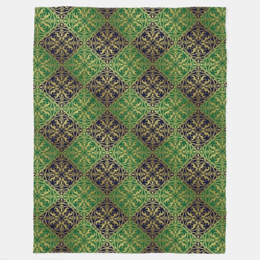 中世ルネッサンスヘラルドライオンレオパードメタリック フリースブランケット (正面)