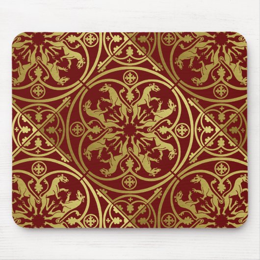 中世ルネッサンスヘラルドライオンレオパードメタリック マウスパッド (正面)