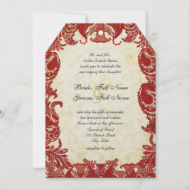 中世ルネッサンスレッドヴィンテージ結婚ペイズリー 招待状