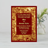 中世ルネッサンス縁ど結婚ウッドブロック 箔招待状 (立ち正面)