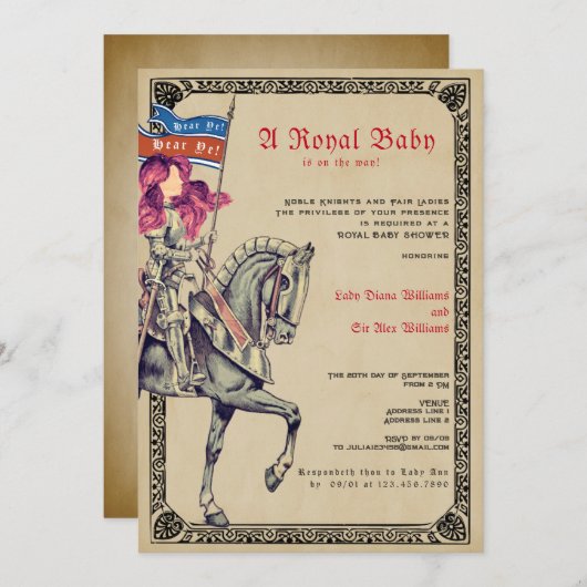 中世ルネッサンス騎士レンフェアベイビーシャワー 招待状 (正面/裏面)