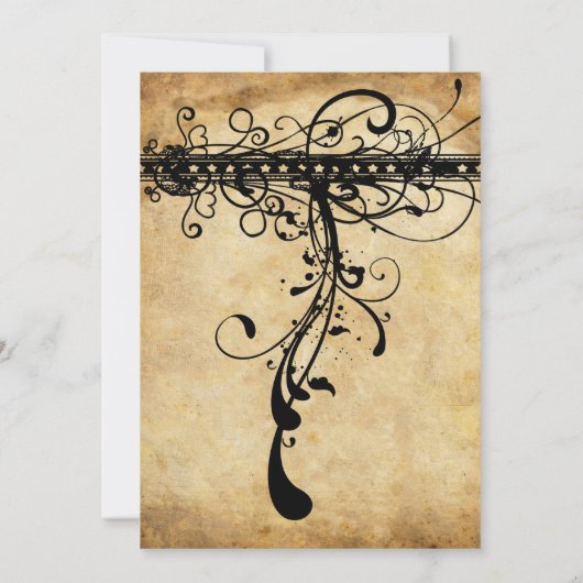 中世ルネッサンス黒ファンキー渦巻きエレガント旋回 招待状 (裏面)