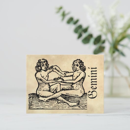 中世ルネッサンス〔占星術の〕十二宮図シンボルジェミニ ポストカード (スタンド正面)