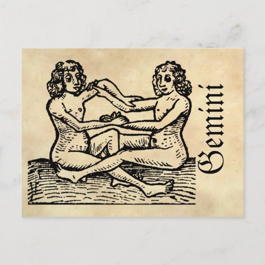 中世ルネッサンス〔占星術の〕十二宮図シンボルジェミニ ポストカード (正面)