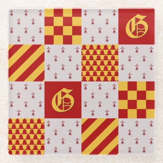 中世レッドイエローマジカルファンタジー紋章 ガラスコースター (正面)