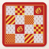 中世レッドイエローマジカルファンタジー紋章 スクエアペーパーコースター (正面)