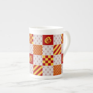 中世レッドイエローマジカルファンタジー紋章 ボーンチャイナマグカップ