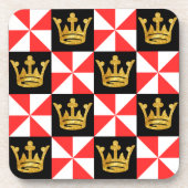 中世レッドホワイトフェイク金ゴールドクラウンパターンベヴァラグ コースター (正面)