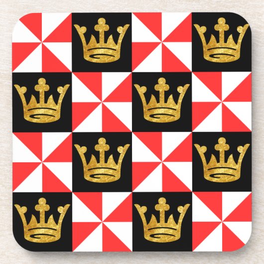 中世レッドホワイトフェイク金ゴールドクラウンパターンベヴァラグ コースター (正面)