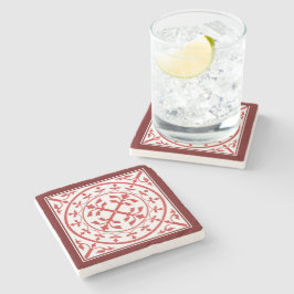 中世レッドホワイトマーブルリースロマ離れネスクホテル ストーンコースター