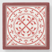 中世レッドホワイトマーブルリースロマ離れネスクホテル ストーンコースター (正面)