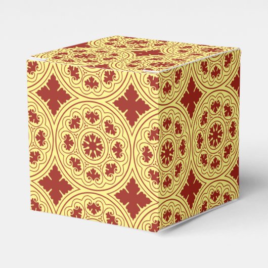 中世ロマネスク様式の紅黄色のロゼット花 フェイバーボックス (正面サイド)