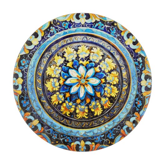 中世ロマンイタリアンマスペインのジョリカフローラ カッティングボード (正面)