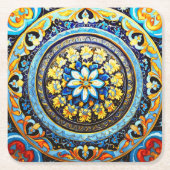 中世ロマンイタリアンマスペインのジョリカフローラ スクエアペーパーコースター (正面)