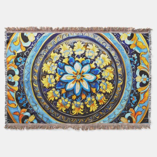 中世ロマンイタリアンマスペインのジョリカフローラ スローブランケット (正面)
