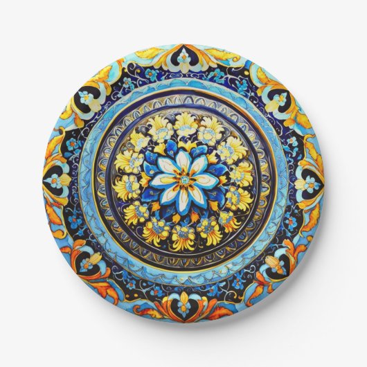 中世ロマンイタリアンマスペインのジョリカフローラ ペーパープレート (正面)