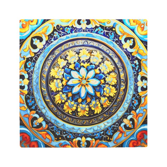 中世ロマンイタリアンマスペインのジョリカフローラ メタルプリント (正面)