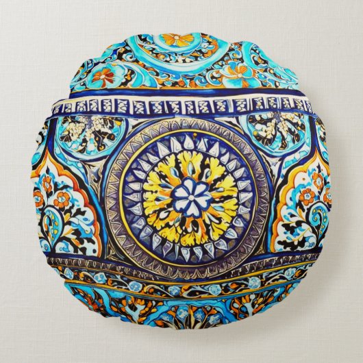 中世ロマンイタリアンマスペインのジョリカフローラ ラウンドクッション (正面)