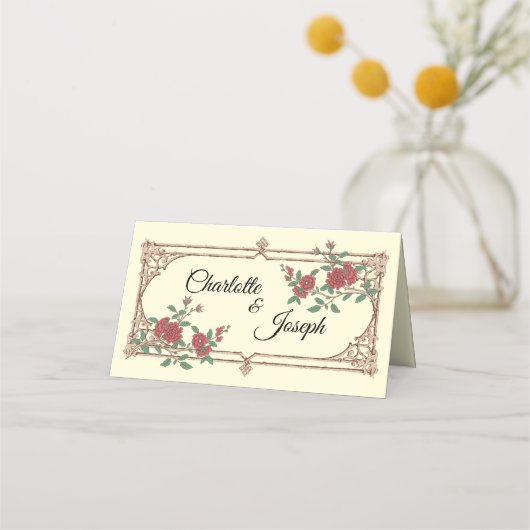 中世ロマン結婚ティックの折り畳み座席表 プレイスカード (裏面)