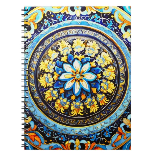 中世ローマイタリアスペインマヨリカ陶器の花柄 ノートブック (正面)