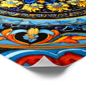 中世ローマ イタリア スペイン マジョリカ陶器 花柄 ポスター (角)
