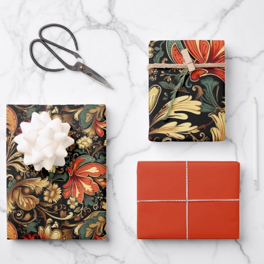 中世ヴィンテージエレガンスフローラルパターン ラッピングペーパーシート (正面)