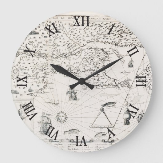 中世世界地図ケベックニュースフランスアメリカ ラージ壁時計 (正面)