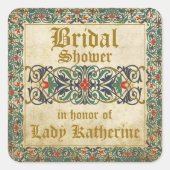 中世原稿ゴシックブライダルシャワーラベル スクエアシール (正面)