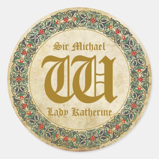 中世原稿ゴシック結婚のラベル ラウンドシール (正面)