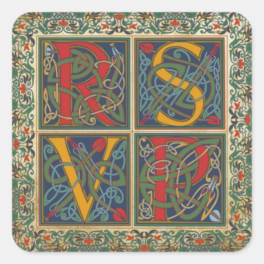 中世原稿ゴシックRSVPラベル スクエアシール (正面)