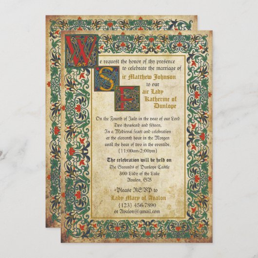 中世原稿結婚式招待状カード 招待状 (正面/裏面)