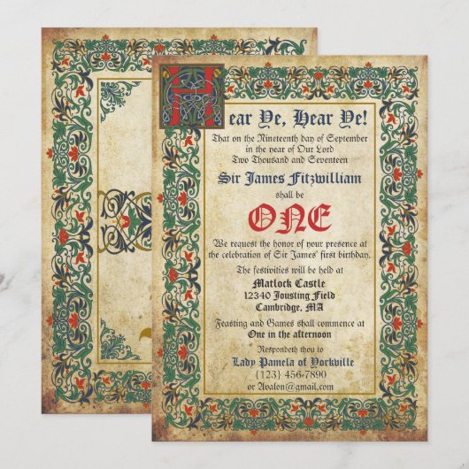 中世原稿誕生日 招待状 (正面/裏面)