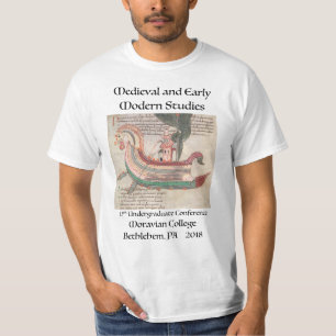 中世原稿lgフォントからの船が付いているTシャツ Tシャツ