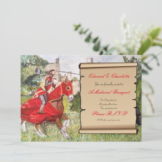 中世宴会の招待状の馬上槍試合の馬 招待状 (スタンド正面)