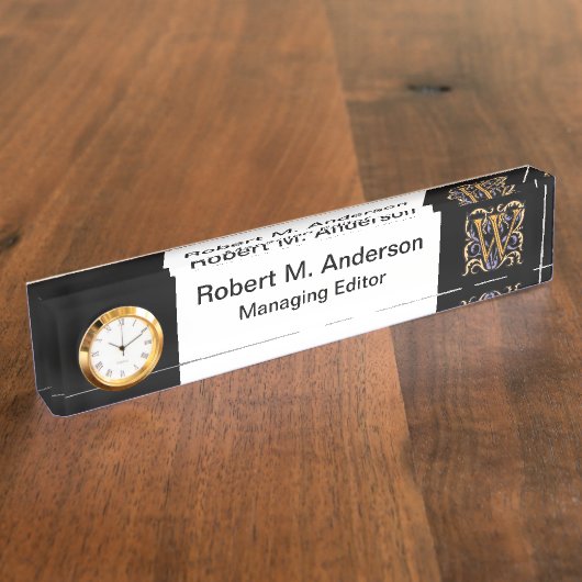 中世文エレガント字Wアンティークモノグラム デスクネームプレート (側面)