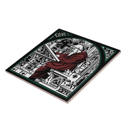 中世書の机と僧 タイル (側面)