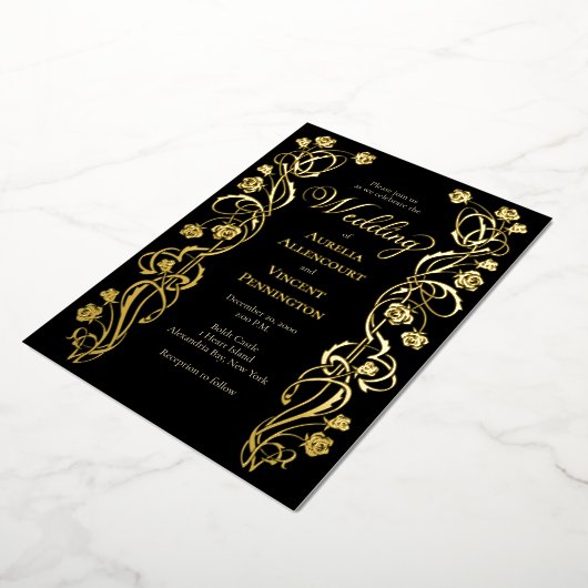 中世王室のバラ剣結婚式招待状 箔招待状 (回転した状態)