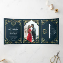 中世王室のファンタジーモノグラム結婚式招待状