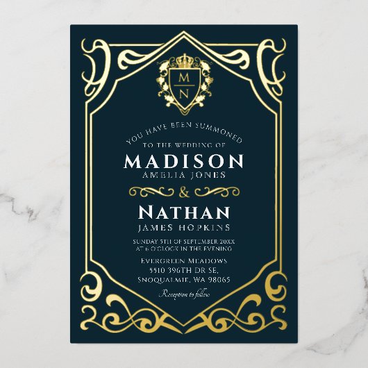 中世王室のファンタジーモノグ結婚ラム 箔招待状 (正面)