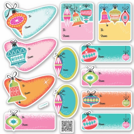 中世紀のオーナメントモダンクリスマスプレゼントのラベル シール (正面)