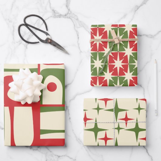 中世紀のクリスマスモダンレトロパターン ラッピングペーパーシート (正面)