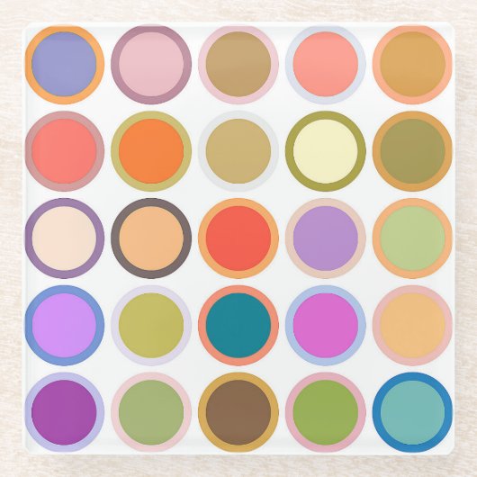 中世紀のドモダンット数々の、白の色 ガラスコースター (正面)