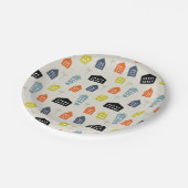 中世紀のモダンカラフル住宅と木 ペーパープレート (アングル)